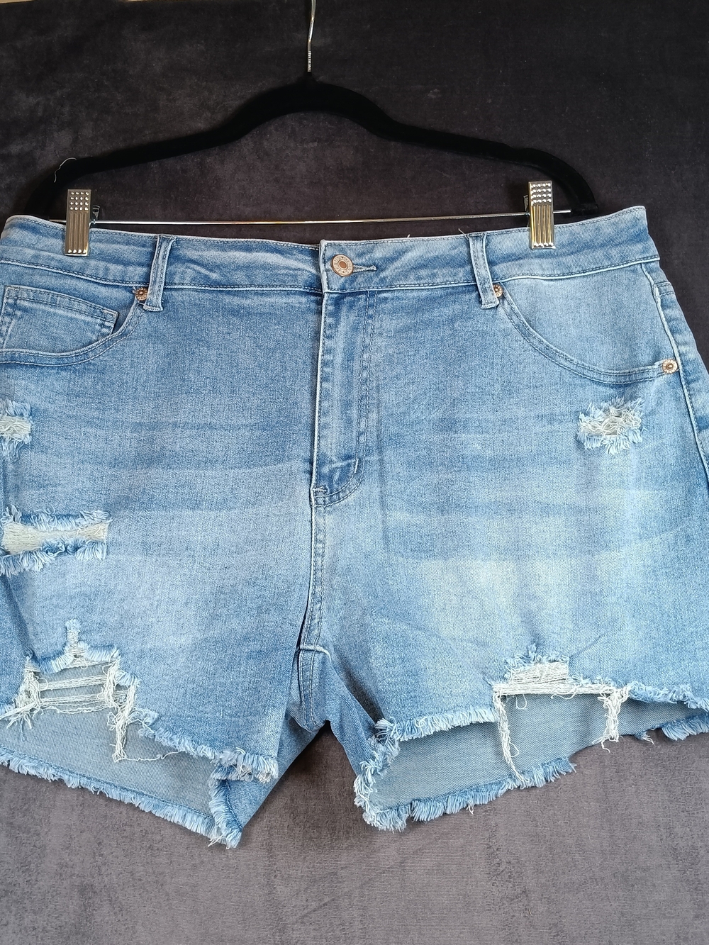 Light Blue Distressed Women's Denim Shorts - Casual Mid-Rise